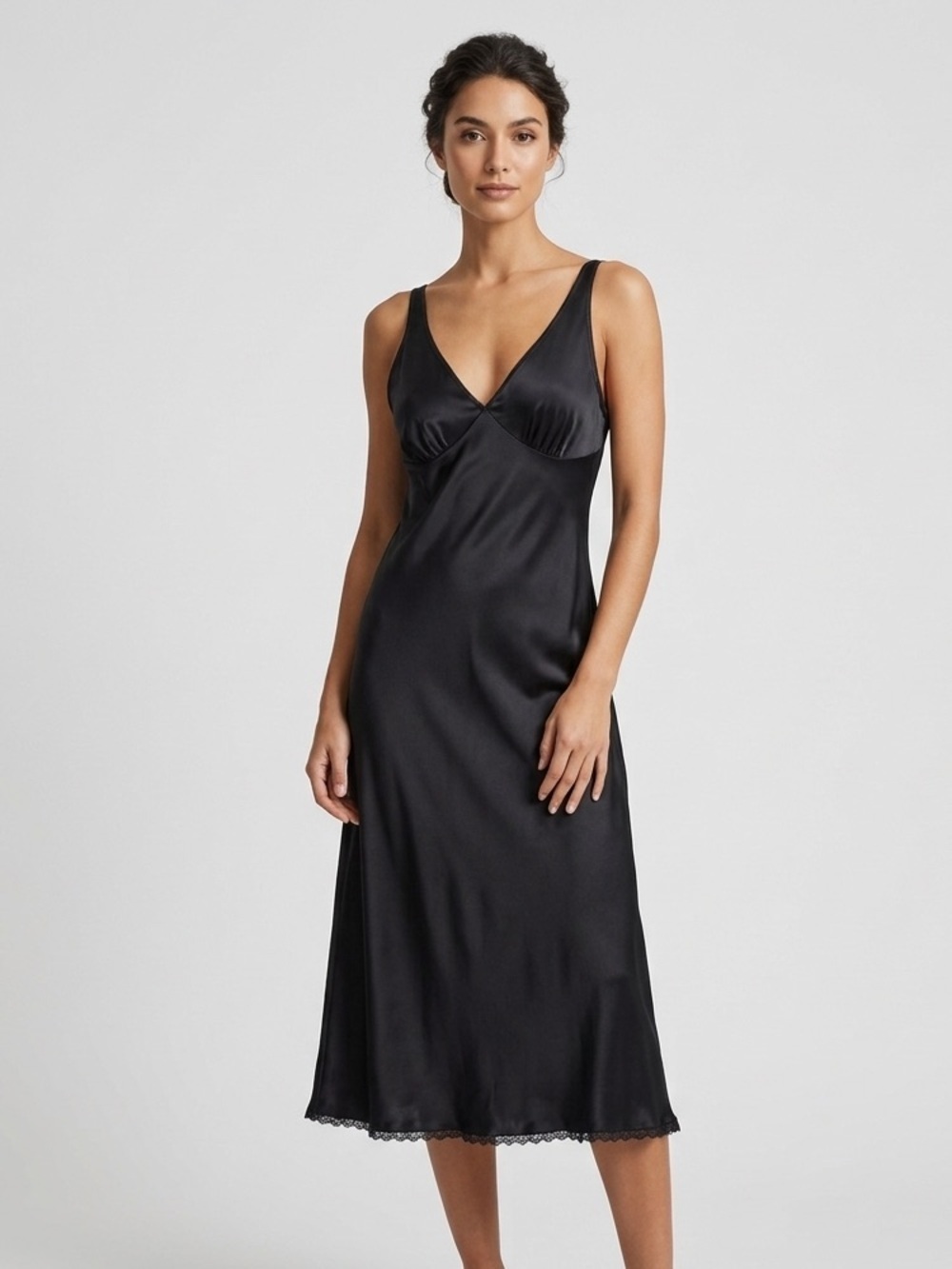 Smooth Black Satin Slip Chemise - Women's Intimates